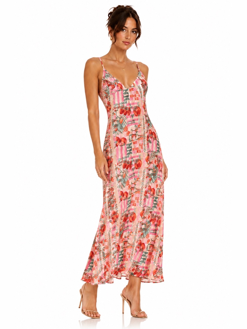 See You Monday Pink Floral Striped Maxi Dress